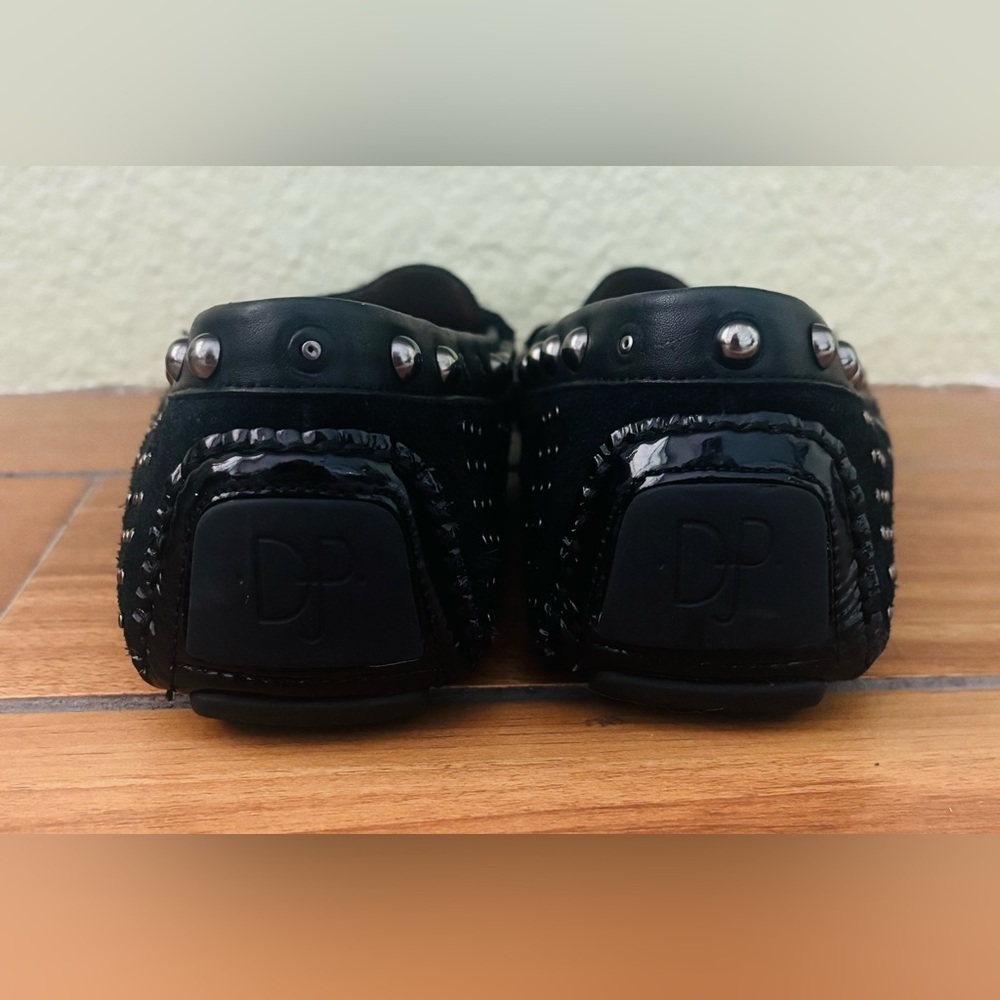 Donald J. Pliner Black Studded Fringe Slip On Flat Loafers Size: 9 - Picture 3 of 5